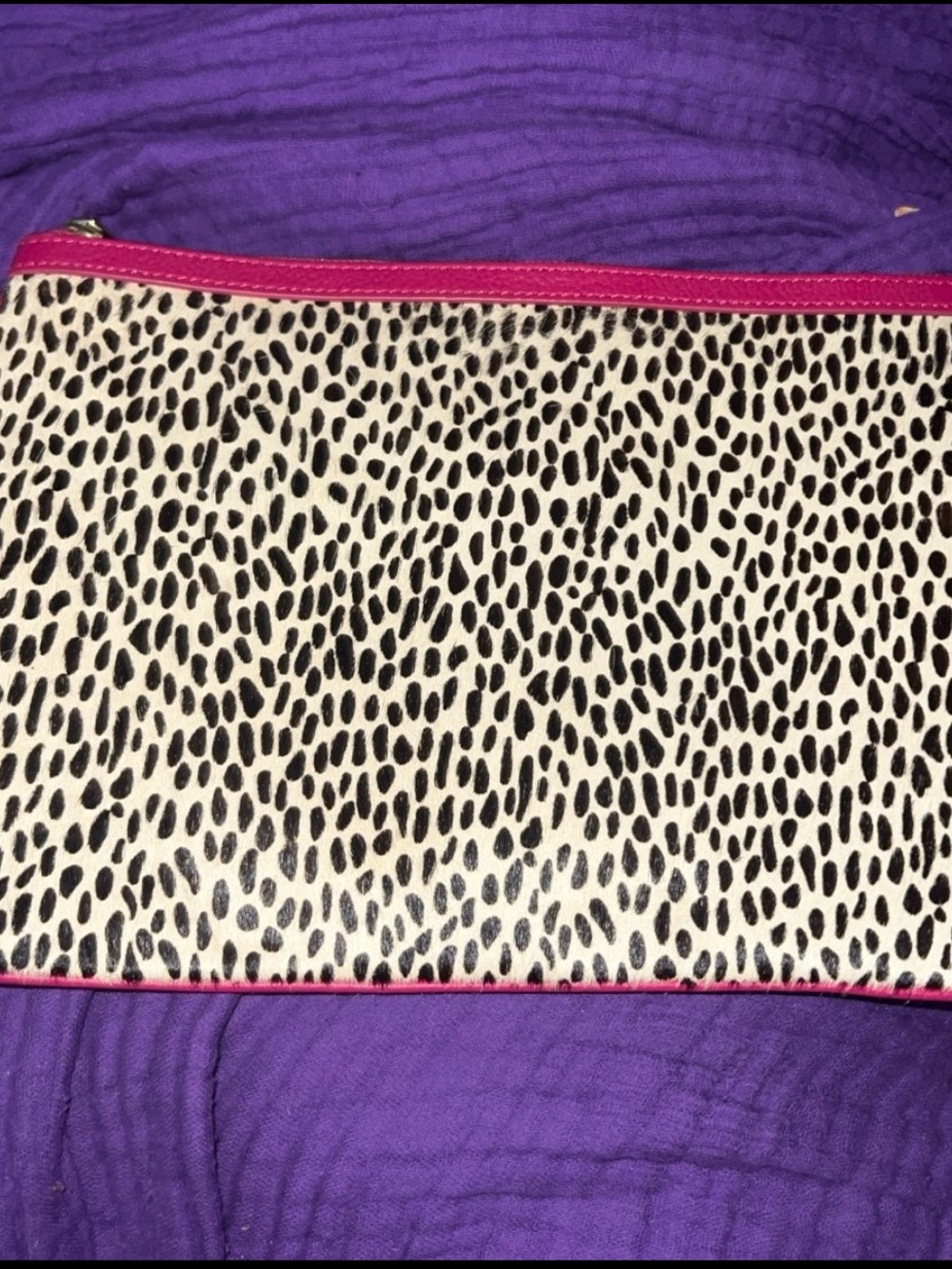 BANANA REPUBLIC CHEETAH PRINT CALF HAIR CLUTCH WITH PINK LEATHER TRIM